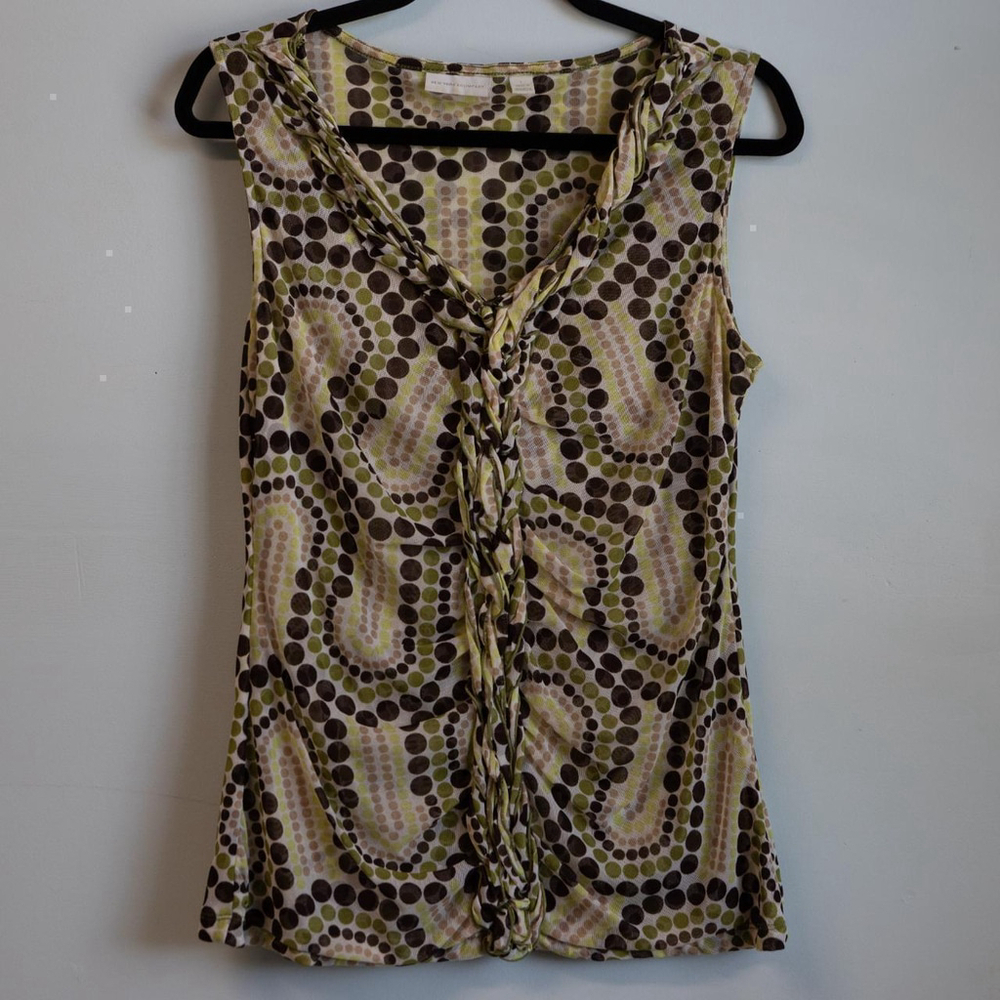 90s New York and Co green sleeveless sheer ruffle blouse-L